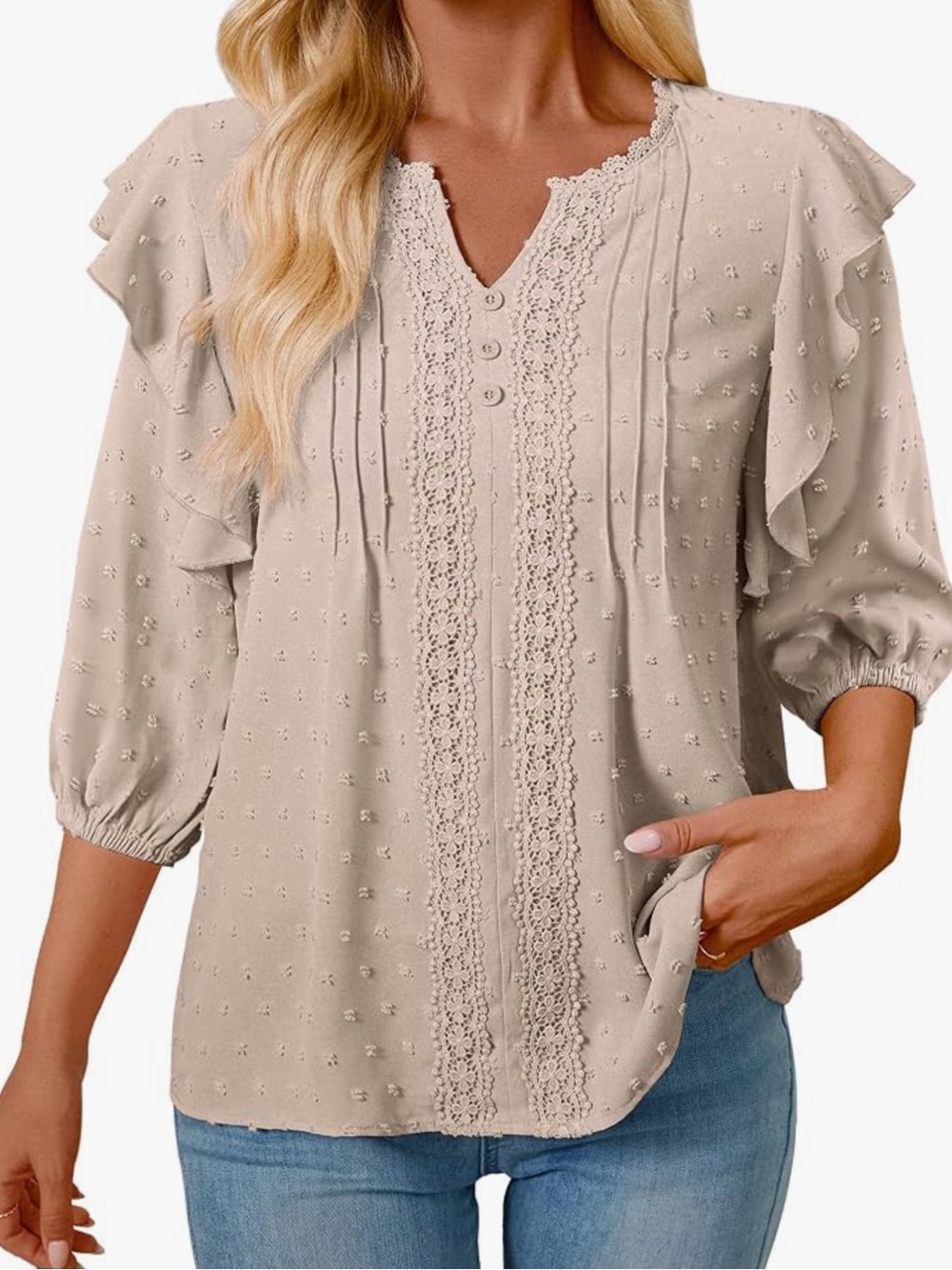 Antakodo Women's 3/4 Sleeve Chiffon Blouse V-Neck